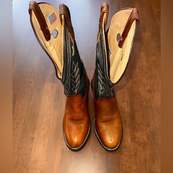 Vtg Double-H Western Cowboy Boots Sz 6 M Bold Stitch Leather Thick Sole USA Made - Picture 4 of 12